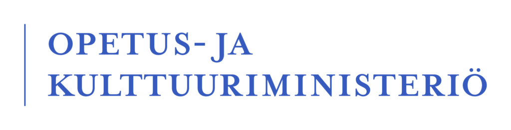 Opetus- ja kultturiministeriön logo sinisenä tekstinä
