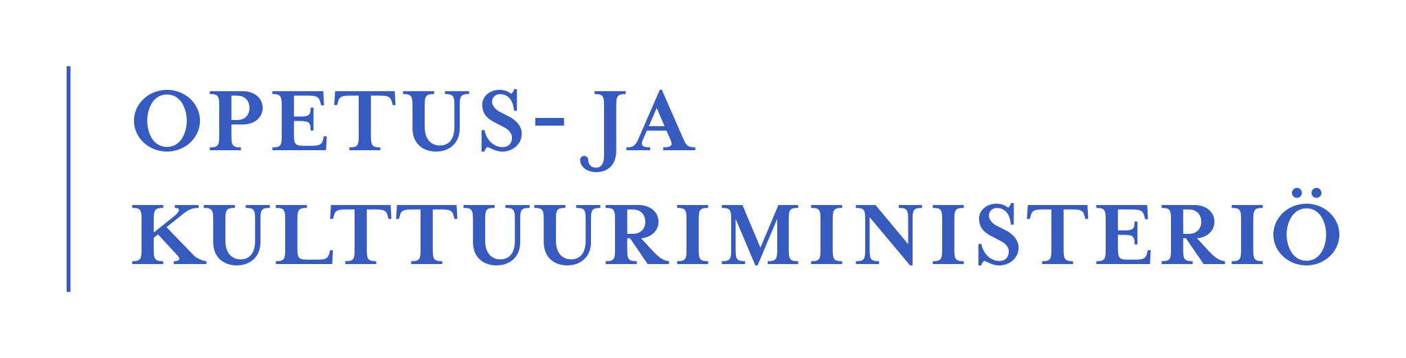Opetus- ja kultturiministeriön logo sinisenä tekstinä
